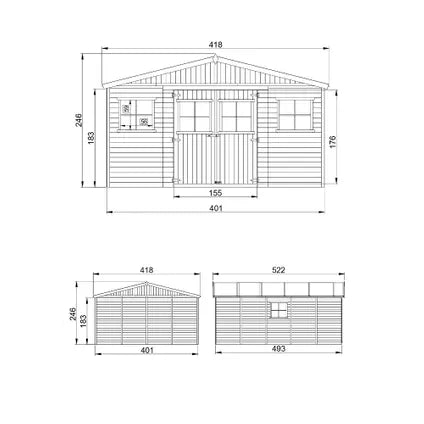 Timbela M333 Wooden Garden Shed 20 m² – 418 x 522 x H246 cm – Garden House Without Floor