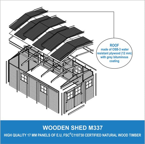 Timbela M337 - Wooden Garden House 14.94 m² - 516x324xH226 cm - Without Floor