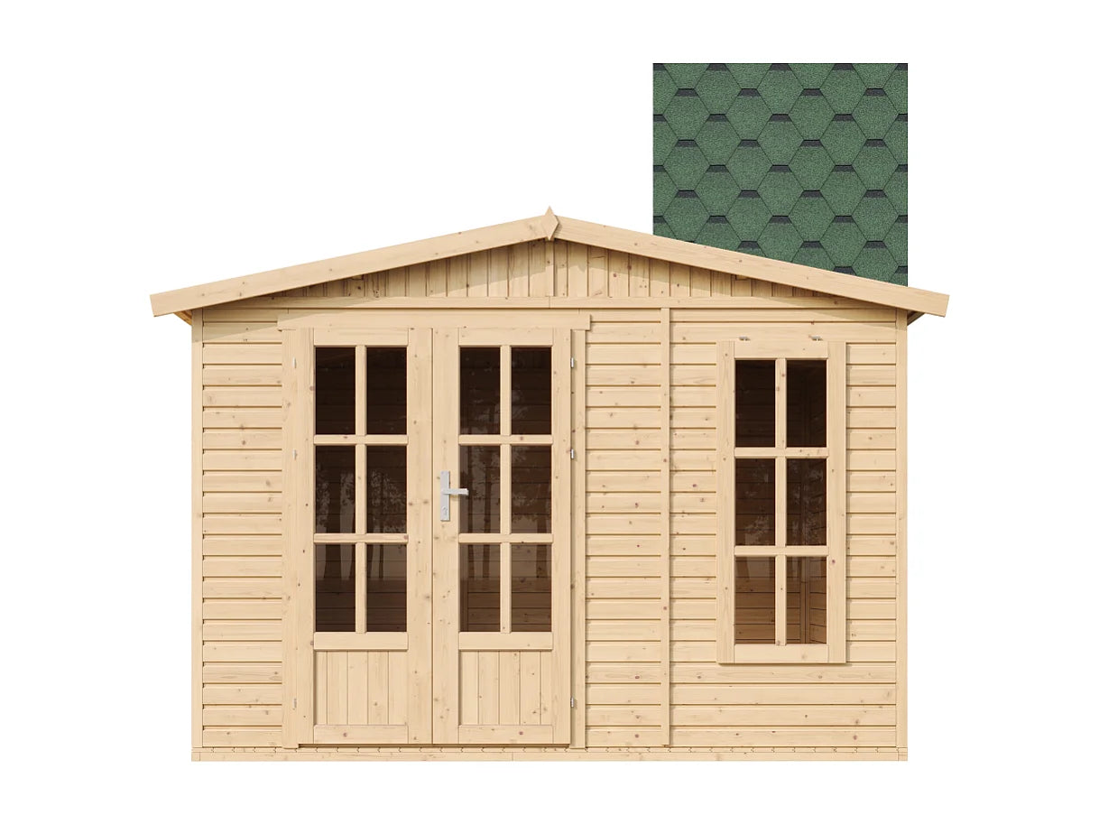 Timbela M334FB Garden Office with Floor and Roof Panels 6 m² – 232 x 332 x 222 cm (Green)