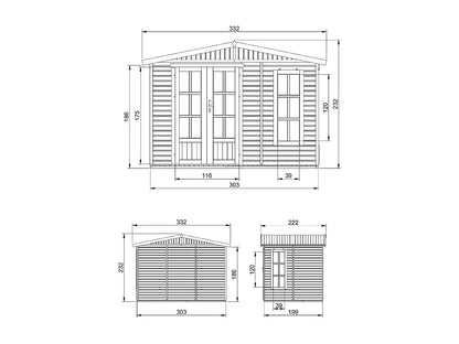 Timbela M334FB Garden Office with Floor and Roof Panels 6 m² – 232 x 332 x 222 cm (Green)