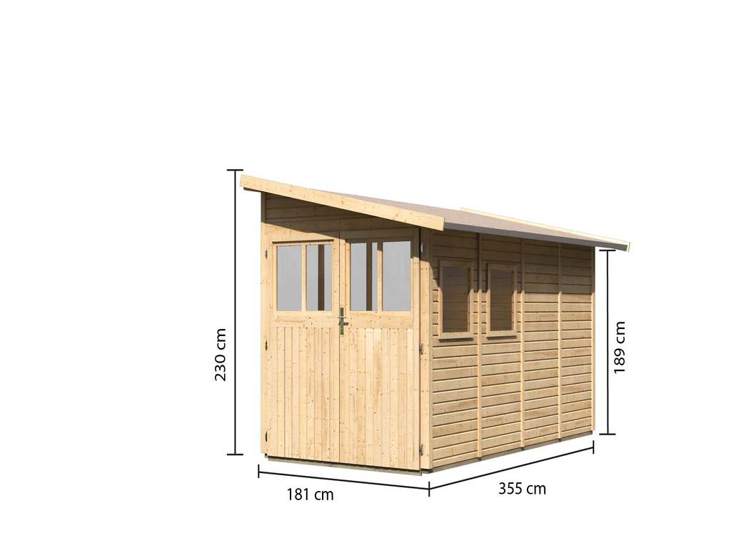 Karibu Shed Extension Wandlitz 4 19mm Natural Finish – 200 x 408 x 230 cm
