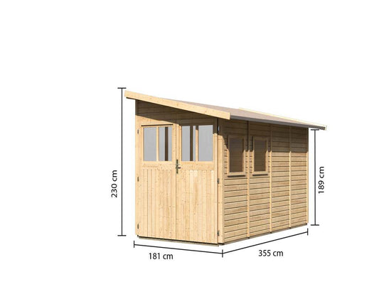 Karibu Shed Extension Wandlitz 4 19mm Natural Finish – 200 x 408 x 230 cm