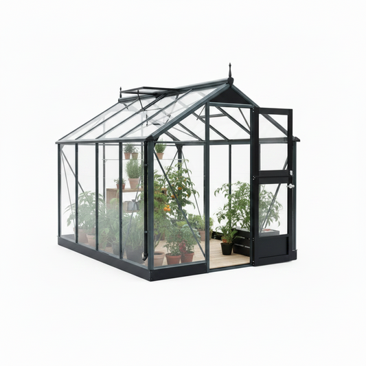 Juliana Compact 7x7 Greenhouse – Anthracite/Black | 3mm Toughened Glass | 224 x 224 x 226 cm