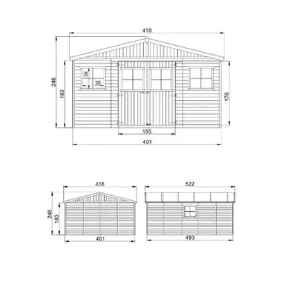 Timbela M333 Wooden Garden Shed 20 m² – 418 x 522 x H246 cm – Garden House Without Floor